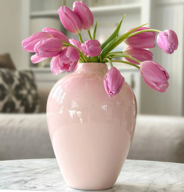 Willowy 10 Inch Beige Porcelain Vase - Tan/Pink/Beige Ceramic Vase Large Ceramic Vases for Home Decor Beige Vases for Decor Large Beige Vase Decorative Vases for Home Decor Modern Vase Big Vase