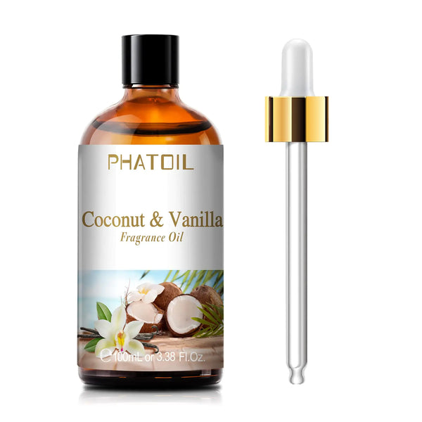 PHATOIL 3.38FL.OZ Coconut & Vanilla Fragrance Oils for Aromatherapy Essential Oils for Diffusers for Home Perfect for Diffuser Yoga DIY Candle and Soap Making - 100ml