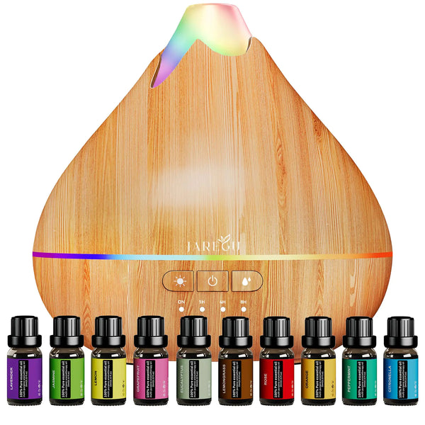 Essential Oil Diffusers for Home with Top 10 Oil Diffuser Gift Sets 550ml Aroma Diffuser for Essential Oils Large Room Ultrasonic Cool Mist Diffuser Auto Shut-Off 4 Timers 15 Colors (Yellow)