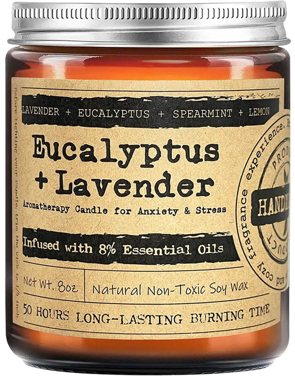 Aromatherapy Candles Lavender Eucalyptus Scented - 8oz Calming Candles for Home Scented Women Candles Gifts Ideal for Relaxation Stress Relief Soothing Anxiety Yoga Meditation Spa Healing Sleep Bath