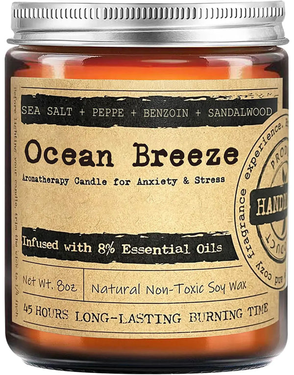 Ocean Breeze Candles for Home Scented - 8oz Aromatherapy Candles for Relaxation Stress Relief Anxiety Soothing Perfect Calming Candles Gifts for Men and Women Ideal for Yoga Meditation Sleep Healing
