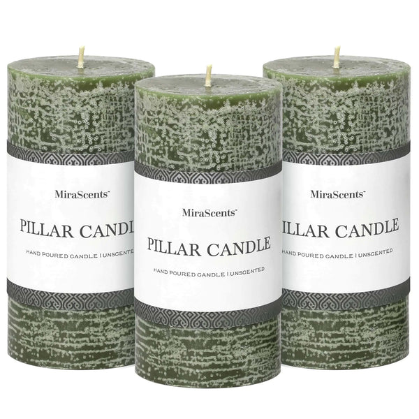 3x6 Inch Moss Green Pillar Candles Set of 3 - Unscented Spring Candles Long Clean Burning Large Big Candles Smokeless Dripless Candles for Spring Home Decor Dinner Table Bathroom Rustic Decor