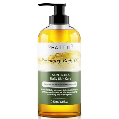 PHATOIL Rosemary Body Oil After Shower with Pump 260 ml (8.8 fl.oz) Premium Quality Massage Oil Body Oils for Dry Skin Rosemary Oil for Hair Blends of Natural Plant Oils and Essential Oils