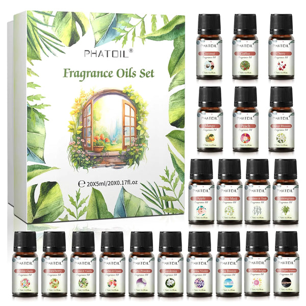 PHATOIL Coconut 20 Pcs Fragrance Oil Set Premium Fragrance Oil for Humidifier DIY Candle & Soap Making Scent Aromatherapy Diffuser Oils Set (5ML)