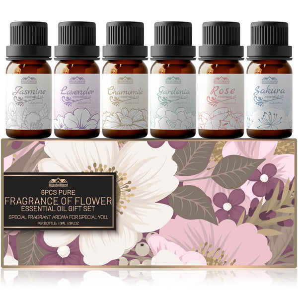 6 Pack Aromatherapy Essential Oils Diffuser for Home Car Oil Diffuser Essential Oils Lavender Jasmine Rose Essential Oil Fragrance of Flower Essential Oil Gift Set Fragrance Oil for Candle Making 10ML